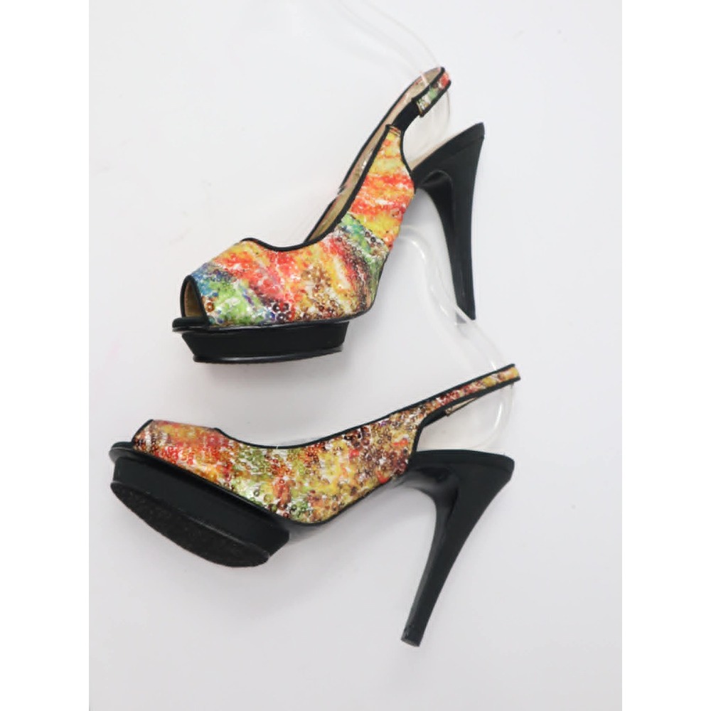 Multicolor Sequin Platform Heels 6.5 J. Renee Womens Gleem Peep Toe Slingback